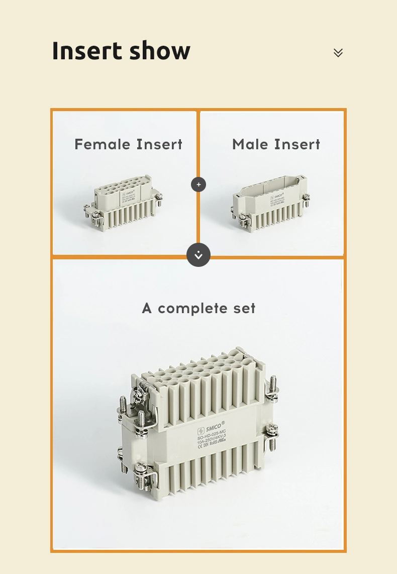 Smico HD Series Rectangular Connector HD-025-FC Female Insert 25 Pins 250V 10A Crimp Terminal Waterproof Connector Plug